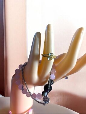 Gold Double-Band Ring with a Faceted Aquamarine Gemstone - High Quality Ring